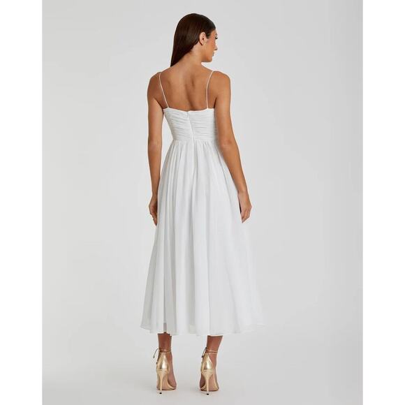 Mac Duggal White Faux Wrap Sleeveless Flowy Midi Dress – Size Small NWT - Picture 5 of 10